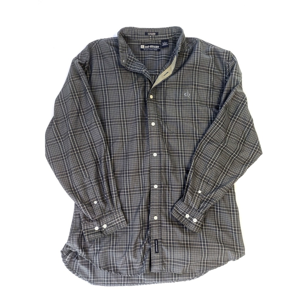 Dap-Rugget Mens Grey Plaid Long Sleeve Button Down Shirt Size L RN 68773
